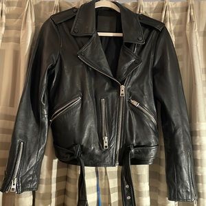 Black leather motorcycle jacket.  All Saints, size 8